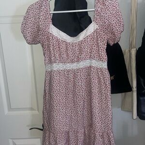 Hollister - Pink and Red Floral Babydoll Dress